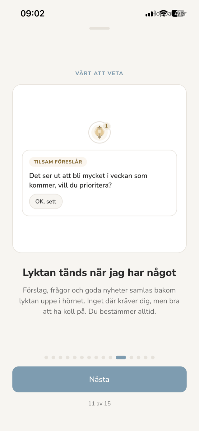 Skärmbild ur appen: Värt att veta — det familjen delar